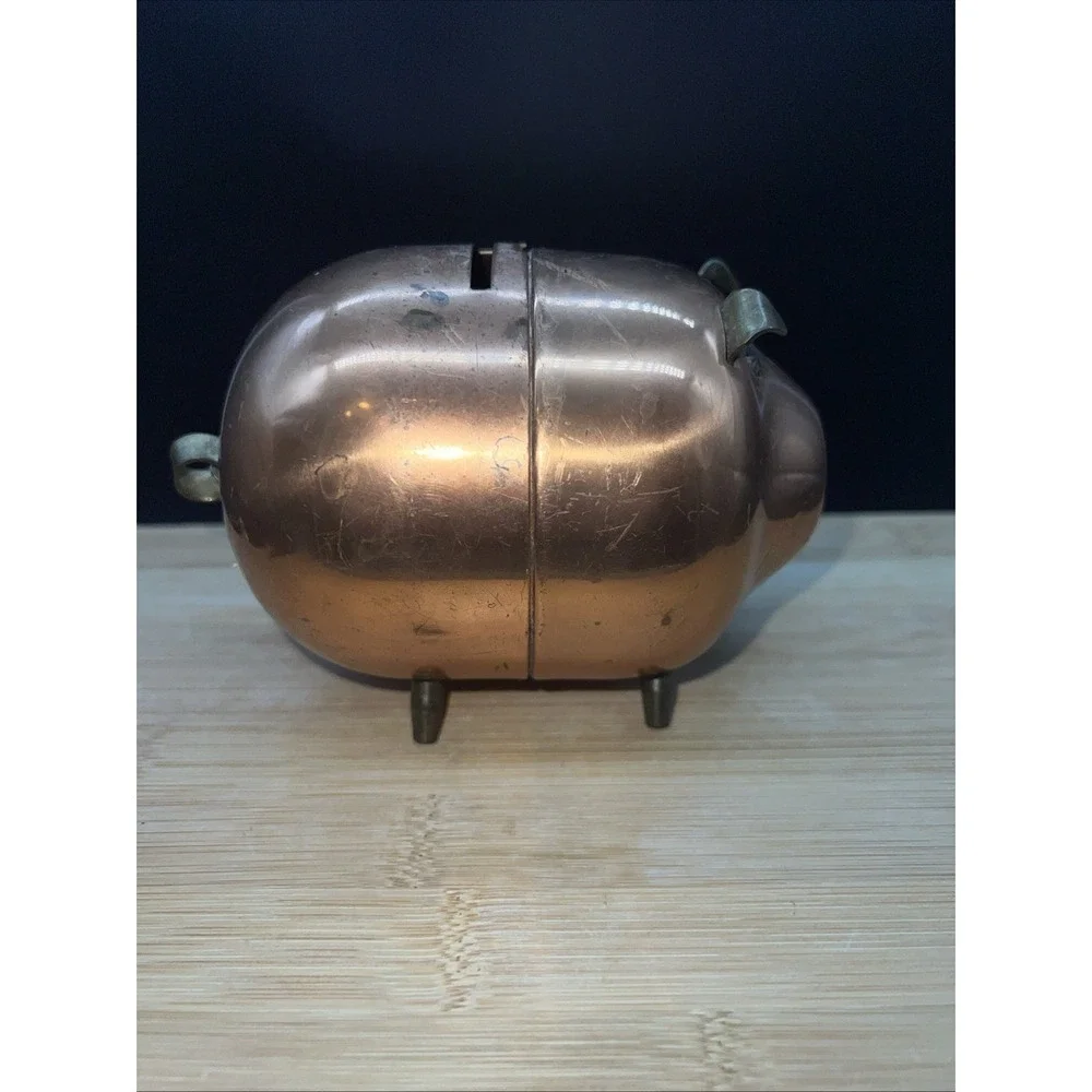 Vintage 1970s Coppercraft Guild Piggy Bank - Copper Brass Feet Pig Coin Bank 5